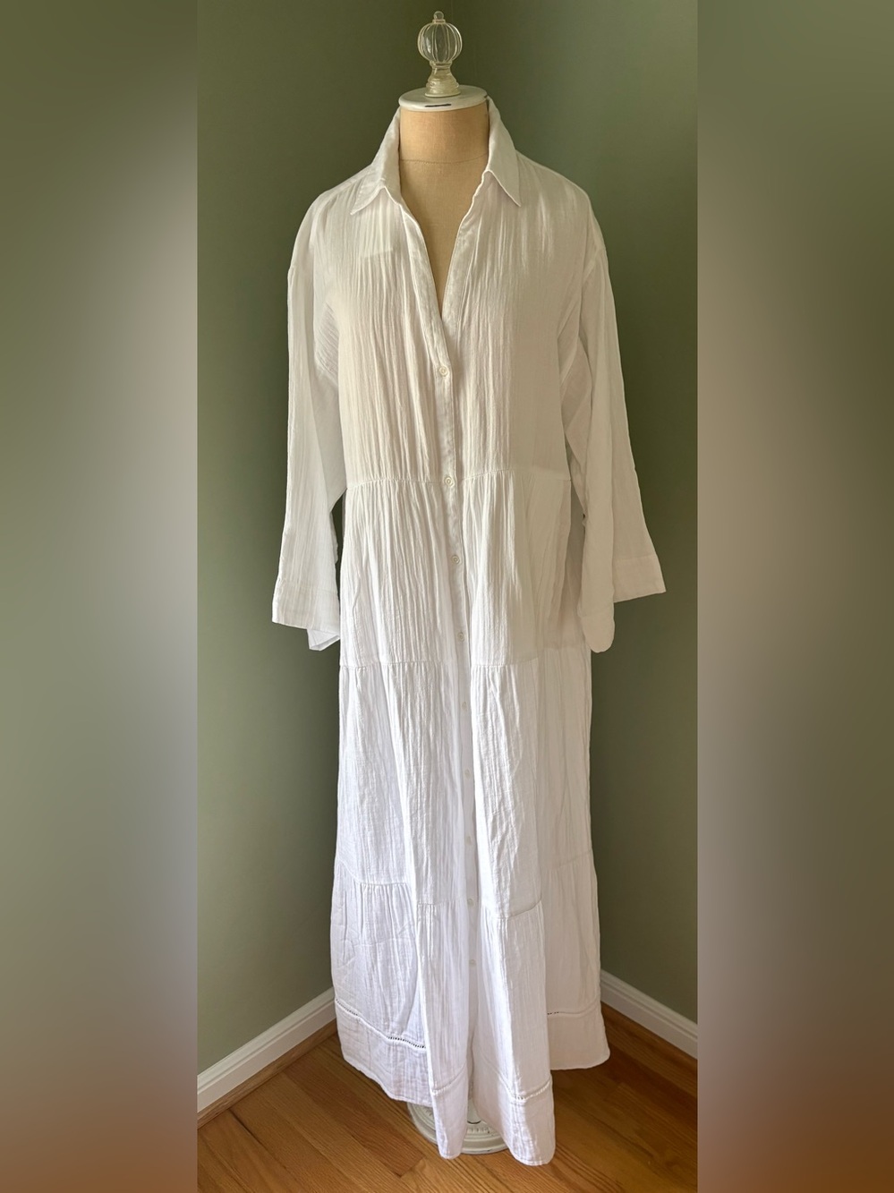 me+em cheese cloth White Button-Front Maxi Shirt Dress